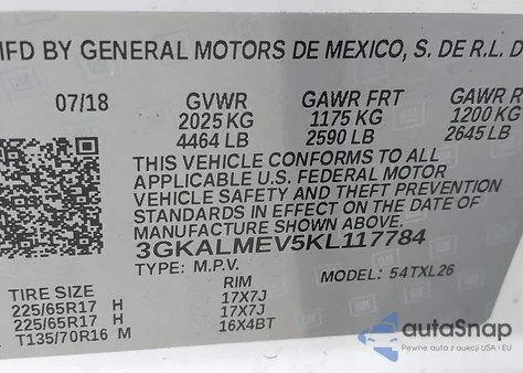 2019 GMC Terrain Sle z USA, uszkodzony, nr VIN 3GKALMEV5KL117784